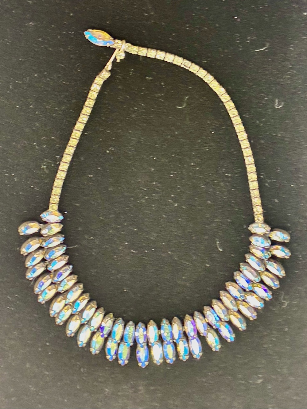 DeLizza & Elster Mid-Century Swarovski AB crystal navette cut fringe necklace - Picture 4 of 10